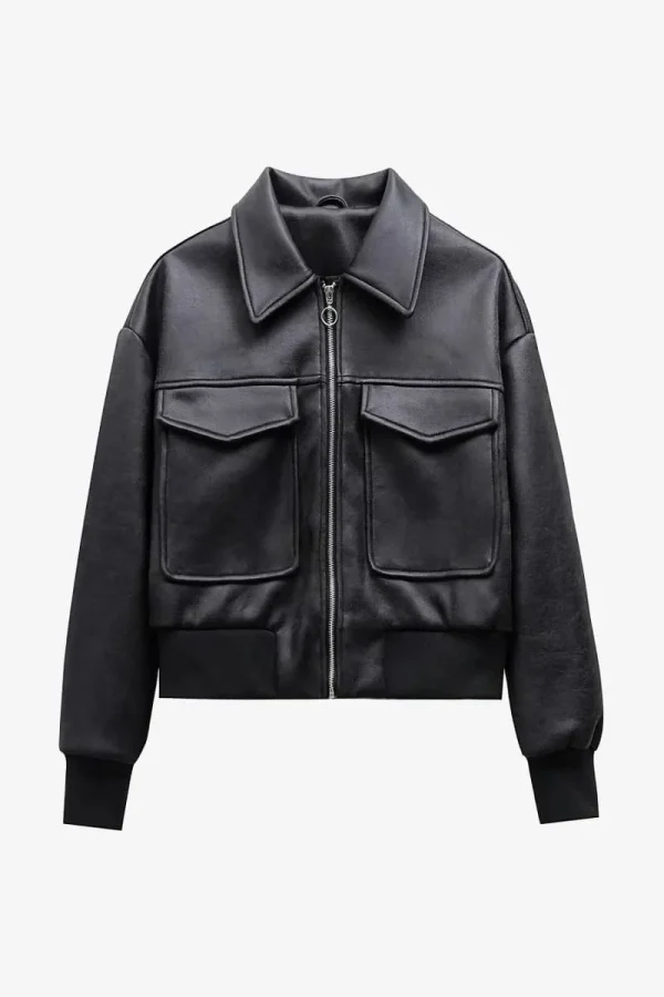 Gray Faux Leather Jacket