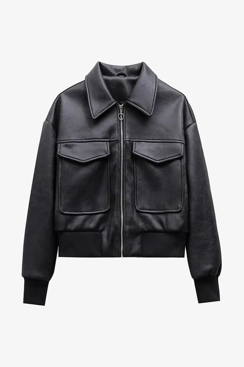 Gray Faux Leather Jacket
