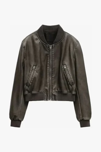 Brown Faux Leather Cropped Jacket