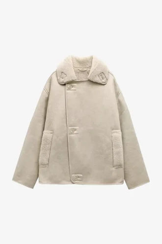Women's Beige Suede Shearling Jacket