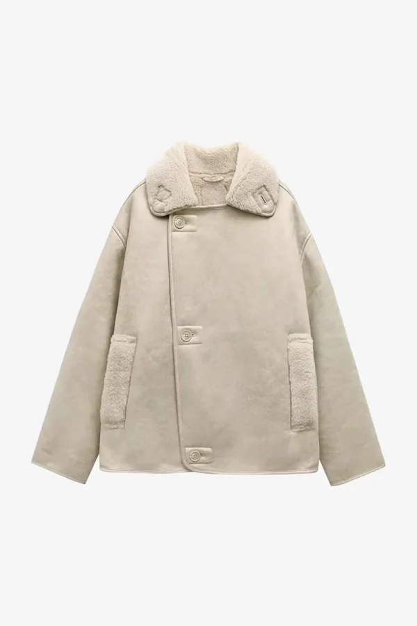 Women's Beige Suede Shearling Jacket