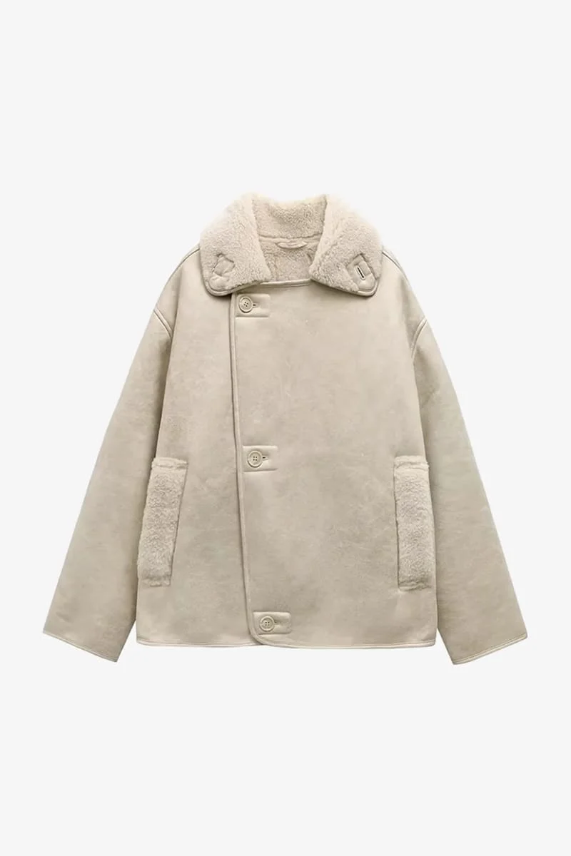 Women's Beige Suede Shearling Jacket