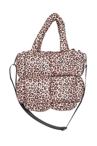 Brown Leopard Print Mini Puffer Tote: Brown