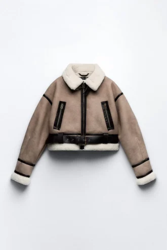Beige Sherpa Women's Suede Jacket