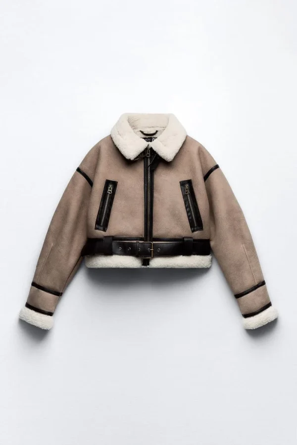 Beige Sherpa Women's Suede Jacket