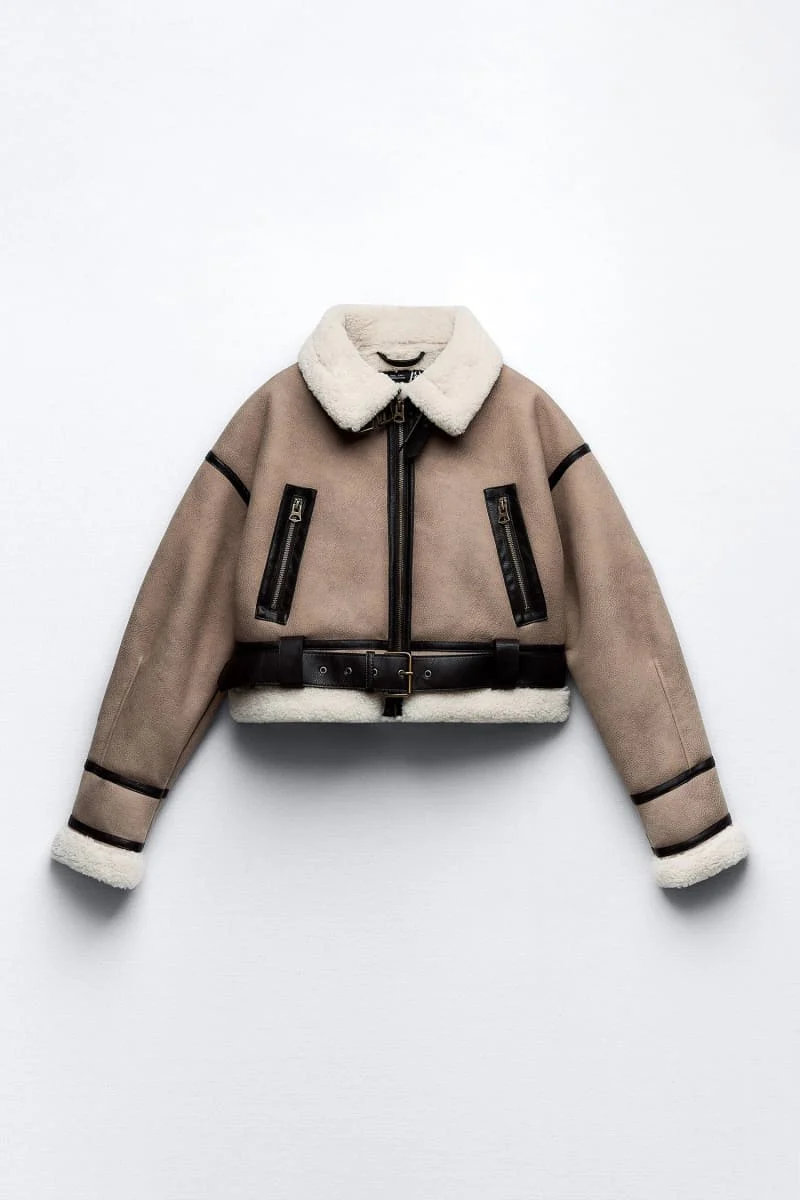 Beige Sherpa Women's Suede Jacket