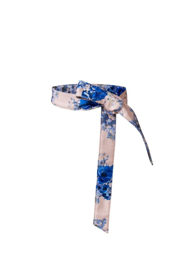 Beige Belt with Blue Flowers