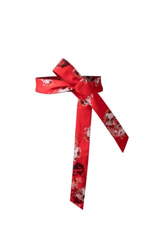 Red Belt with Beige Flowers