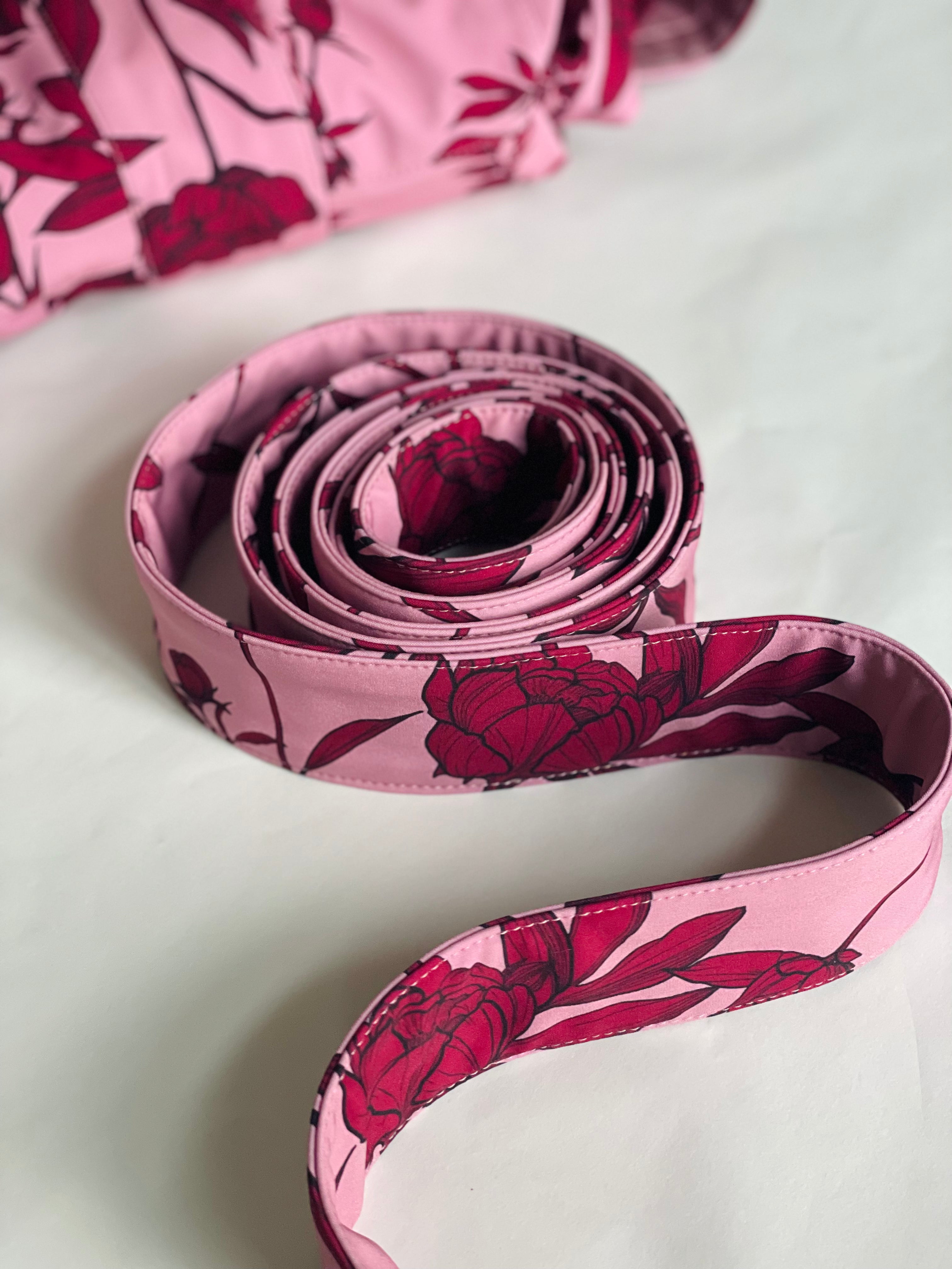 Pink Belt with Burgundy Peonies